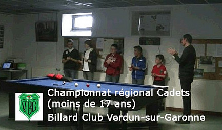Résultats du 1er championnat régional à la partie libre Cadets (moins de 17 ans) au Billard Club Verdun-s..
